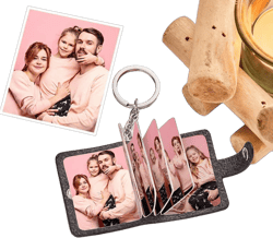 VEELU Custom Keychain with Your Photos Personalized Leather Mini Small Book Multiple Photos Keyring Picture Album Gifts for Him, Christmas, Birthday, Valentine's Day Black