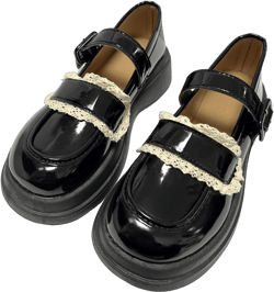 Women Y2K Harajuku Kawaii Goth Lolita Round Toe Chunky Heels White Lace Decor Platform Mary Jane Shoes 8 Black