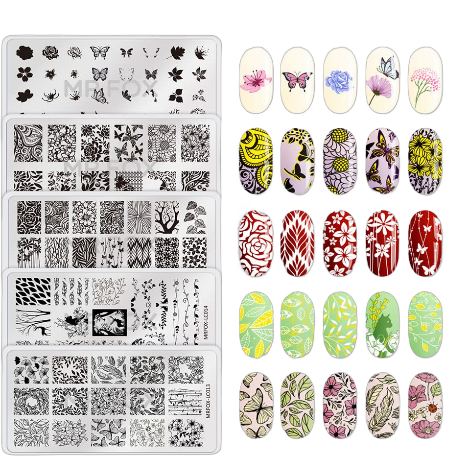 Nail Stamping Plate Set, 5Pcs Nail Art Stamp Kit Templates for Women with Plenty of Images flowers