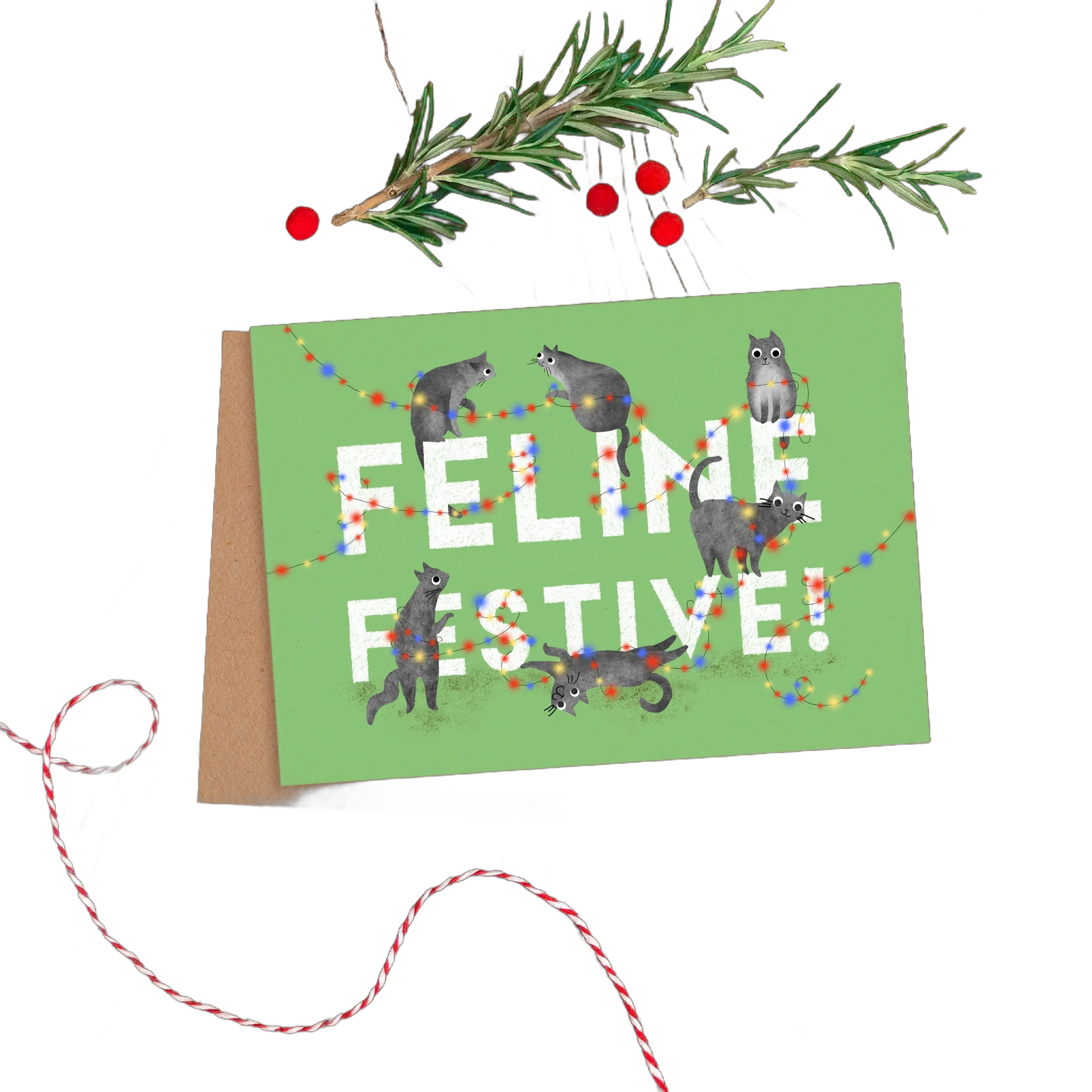 Feline Festive Cat Christmas Card, Festive Illustrated Greeting Card, Funny Cat Holiday Card, Xmas Illustration Card