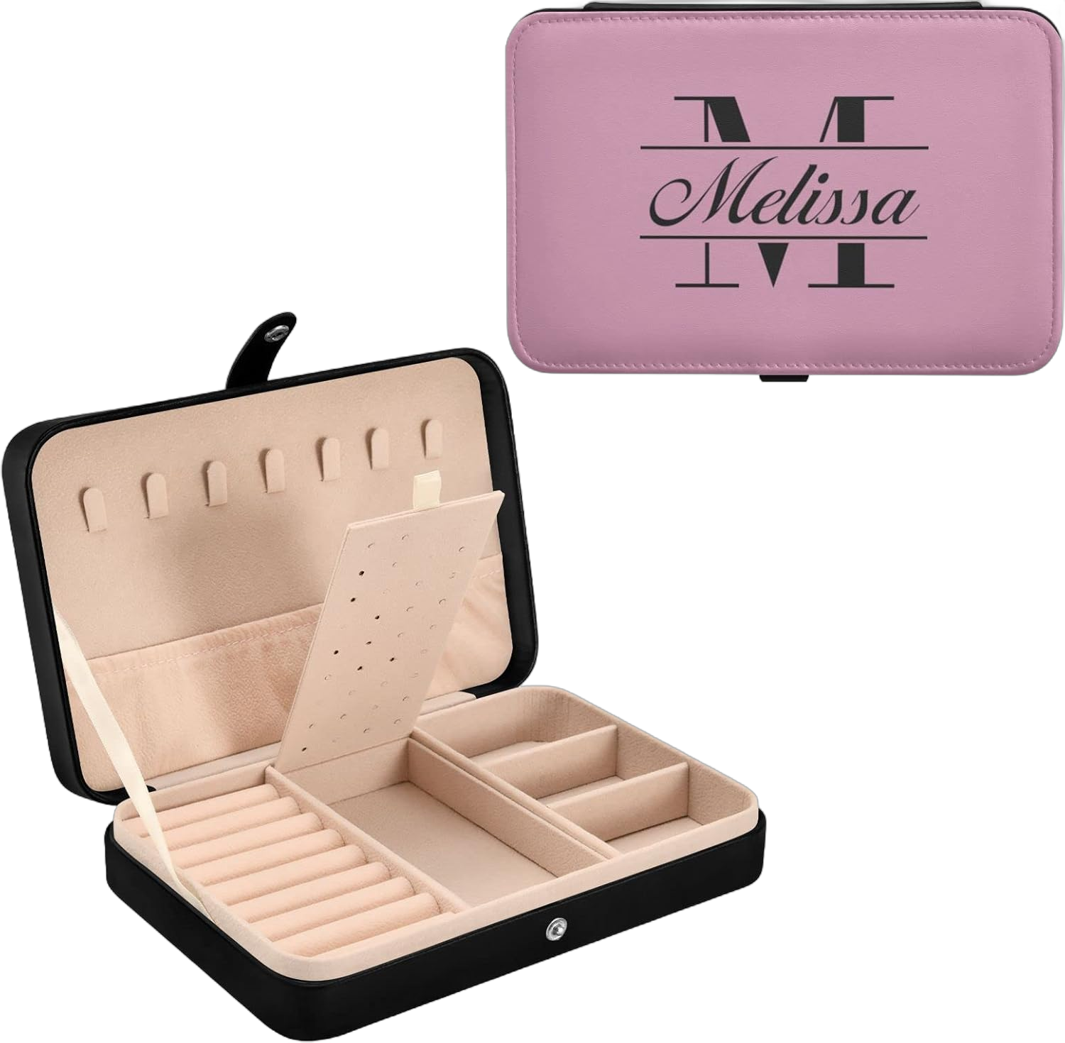 Emelivor Pink Custom Travel Jewelry Case PU Leather Personalized Portable Jewelry Box Jewelry Travel Organizer Small Jewelry Box for Ring Bracelet Gifts Earring Display Box Holder for Women Multicolored#32